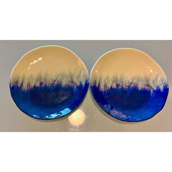 2 Tommy Bahama Melamine Watercolor Salad Plates Blue/Aqua Beach House Table - Picture 1 of 7